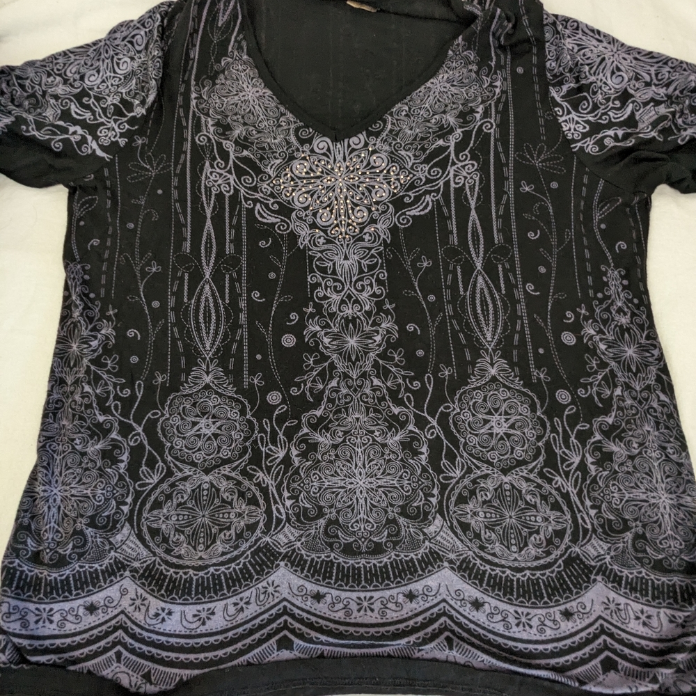 Vanilla Sugar 1X Blue Embellished Blouse 3/4 Sleeves Beautiful